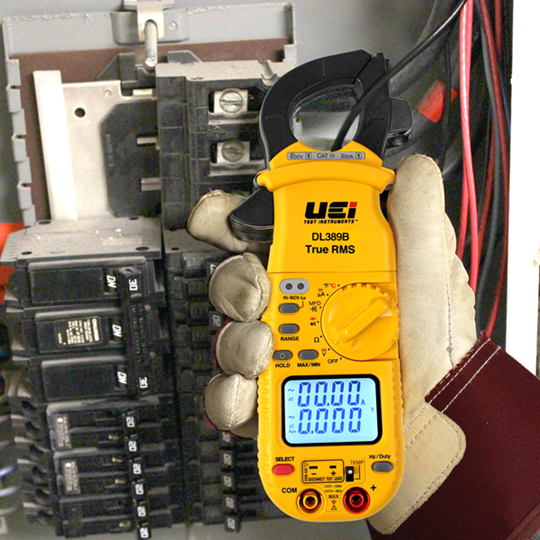 UEi DL389B TRMS Dual Display HVAC Clamp Meter with Temperature, Capacitance, AC/DC Amps