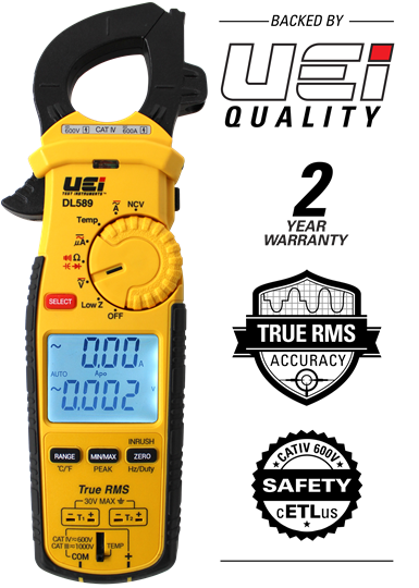 UEi DL589 600A True-RMS Clamp Meter: DC Amps, Inrush, Magnetic Mount