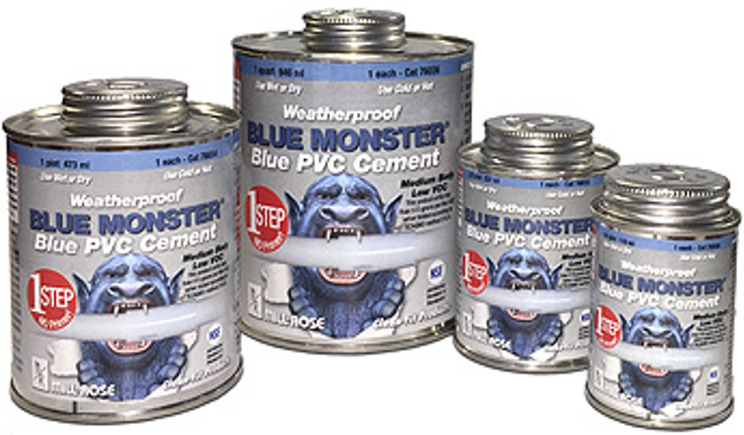 Blue Monster 76036 Weatherproof 1-Step Blue PVC Cement, 32 oz. Fast Set Pipe Adhesive