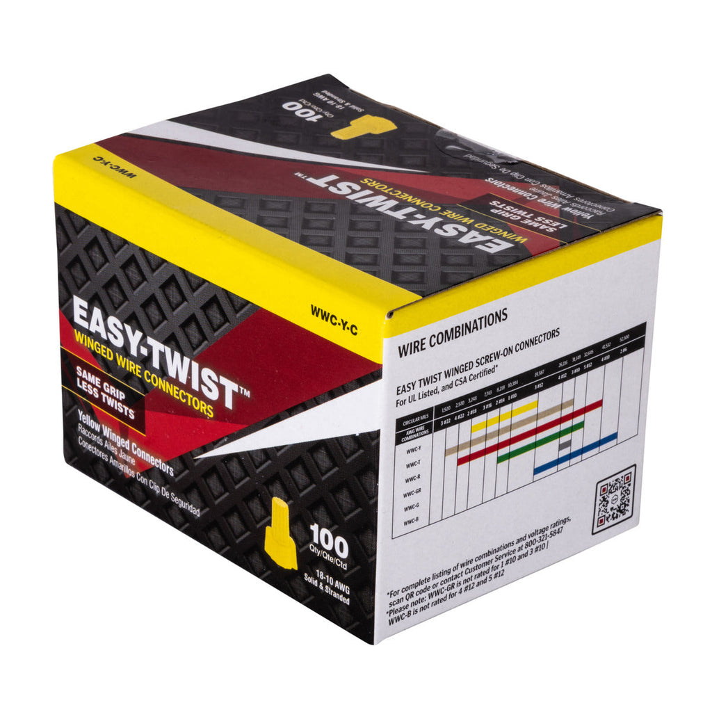 NSI Yellow Winged Easy-Twist Wire Connectors with Quick-Grip Spring, 100-Pack