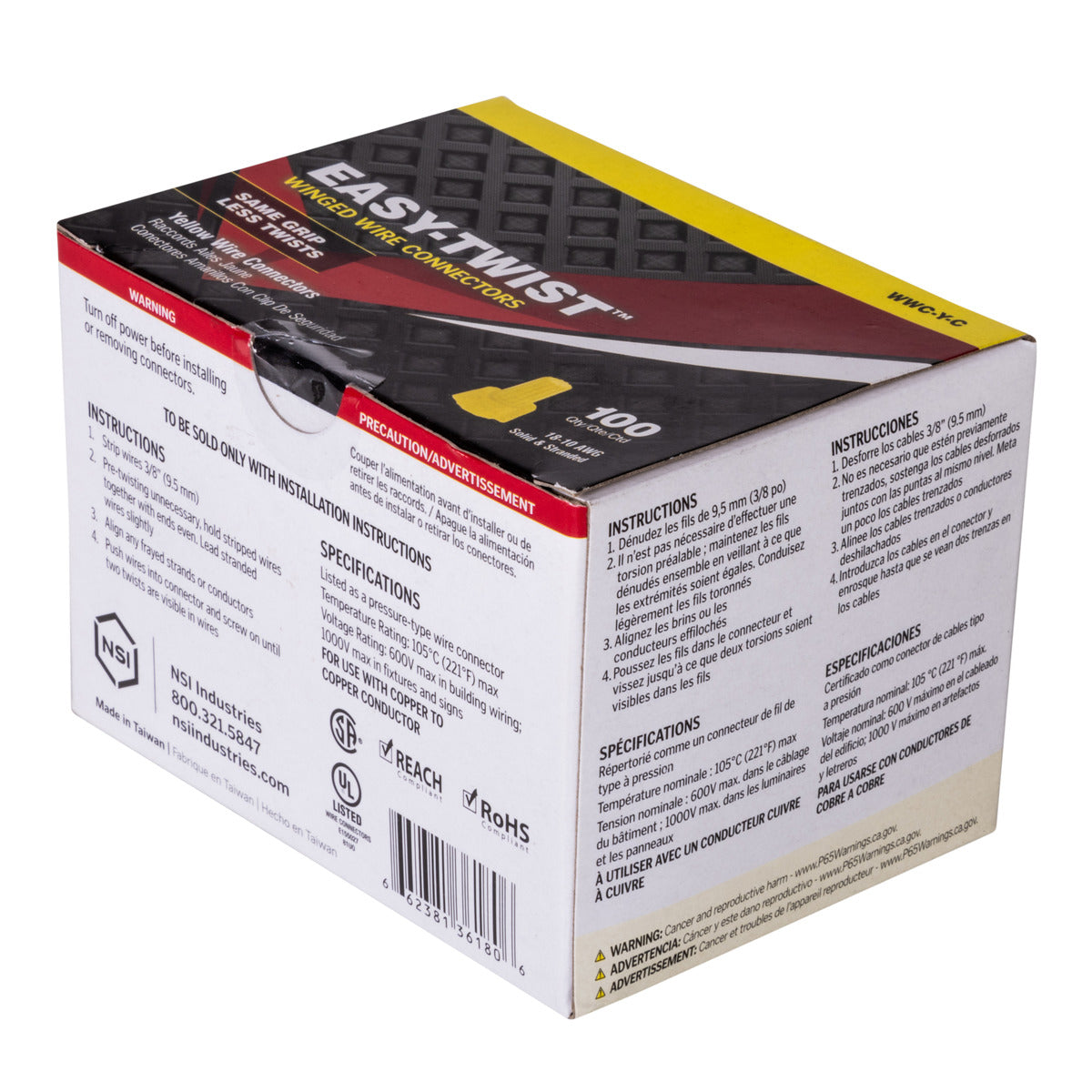 NSI Yellow Winged Easy-Twist Wire Connectors with Quick-Grip Spring, 100-Pack