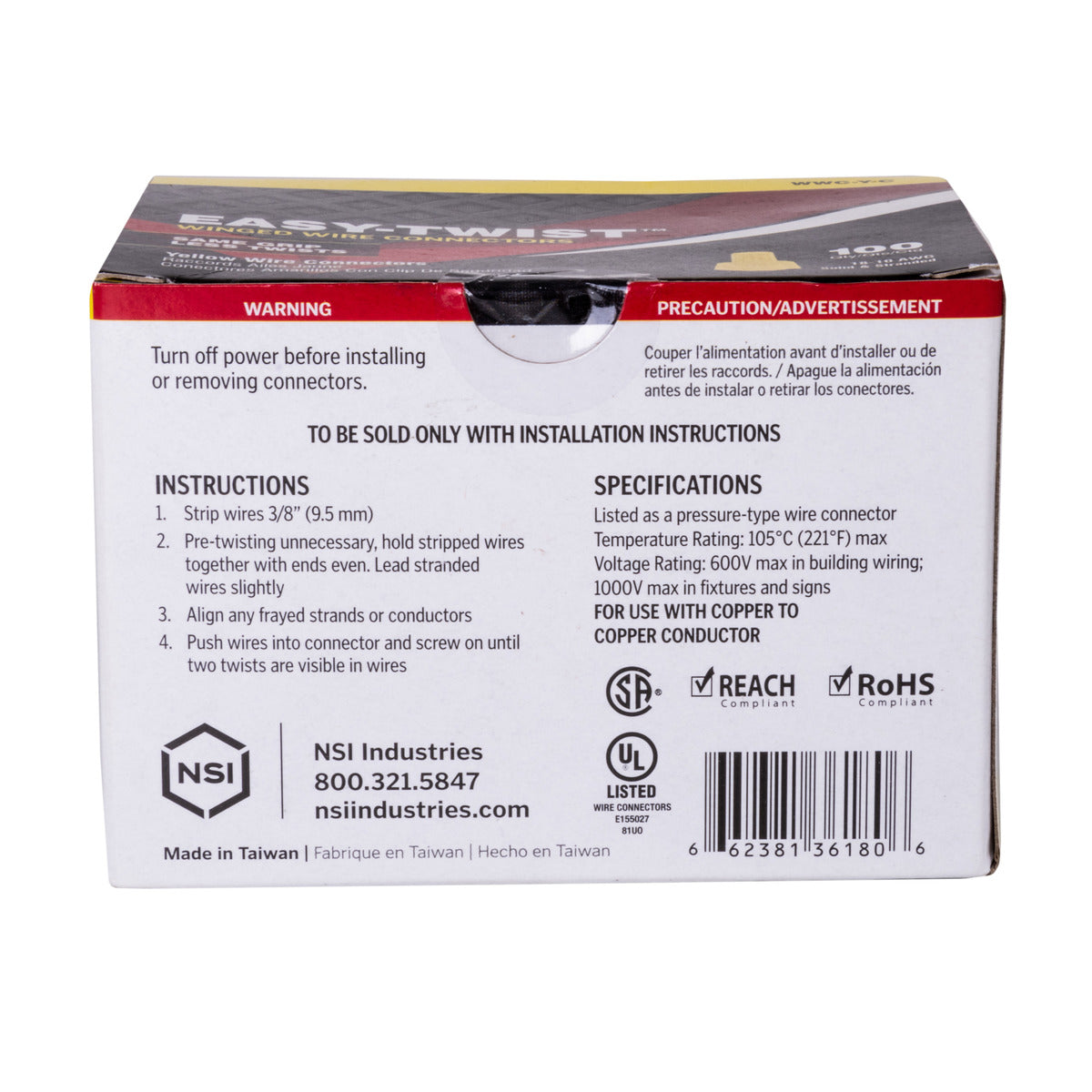 NSI Yellow Winged Easy-Twist Wire Connectors with Quick-Grip Spring, 100-Pack