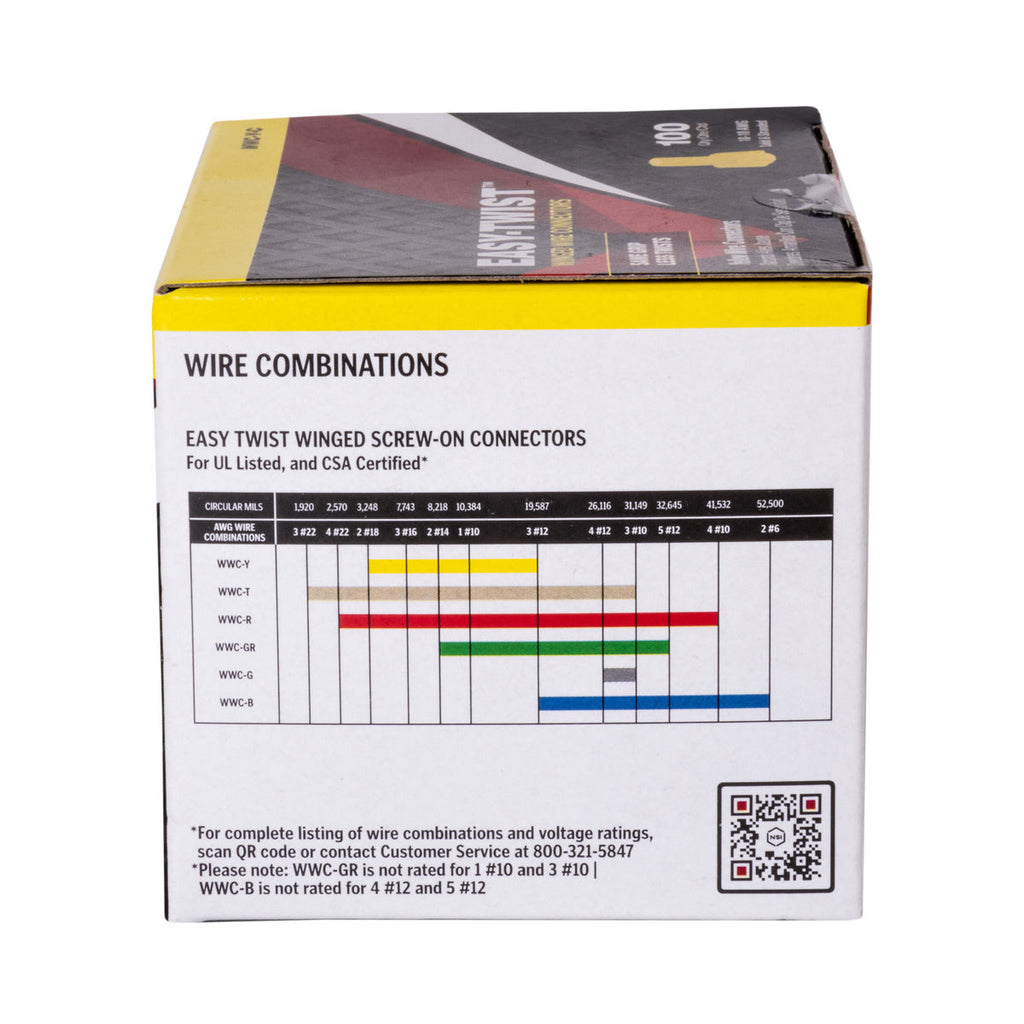 NSI Yellow Winged Easy-Twist Wire Connectors with Quick-Grip Spring, 100-Pack