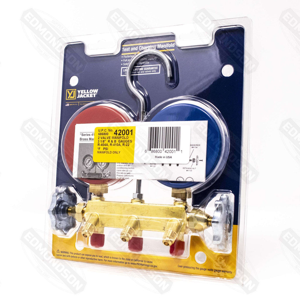Yellow Jacket 42001 Series 41 HVAC Refrigerant Manifold with 3-1/8" Gauges