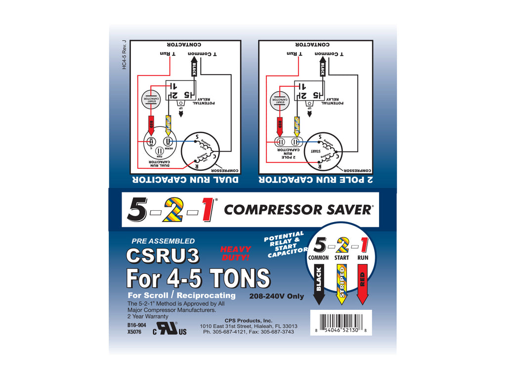 5-2-1 CSRU3 HVAC Compressor Saver Hard Start Kit for 4-5 Ton AC